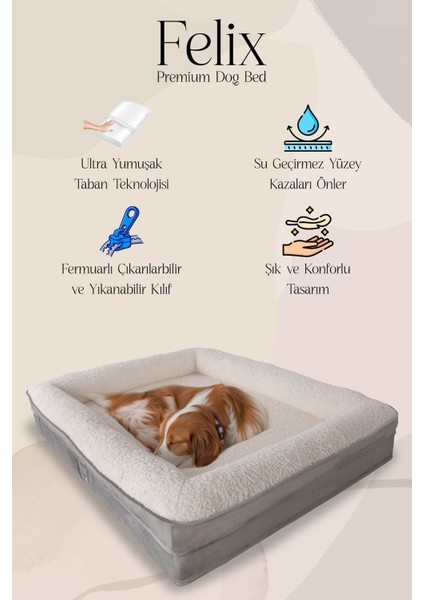 Felix, Visco Süngerli, Ultra Yumuşak, %100 Su Geçirmez Alezli, Konforlu Kedi ve Köpek Yatağı