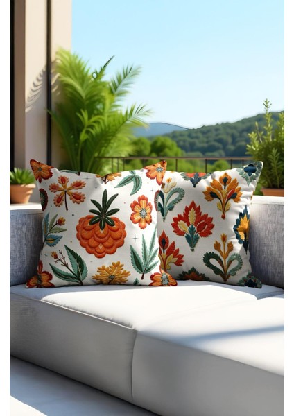 Punch Işlemeli 2’li Dekoratif Kırlent Seti – 40X40 cm | Polyester Kılıf & %100 Pamuk Dolgu