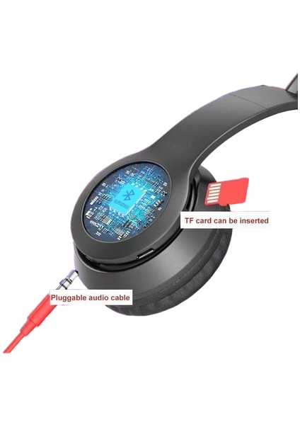 P47M Bluetooth 5. 0 Katlanabilir Kafaüstü Kulaklık – LED Işıklı, Tf Kart & Aux, Hd Mikrofon – Android & Apple iPhone Uyumlu