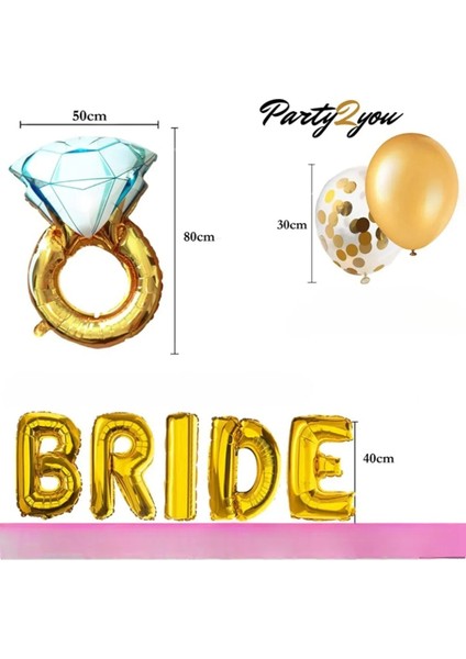 Bride To Be Bekarlığa Veda Partisi Balon Süsleme Gold- Bride To Be Parti Seti