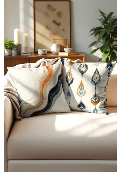 Punch Işlemeli 2’li Dekoratif Kırlent Seti – 40X40 cm | Polyester Kılıf & %100 Pamuk Dolgu