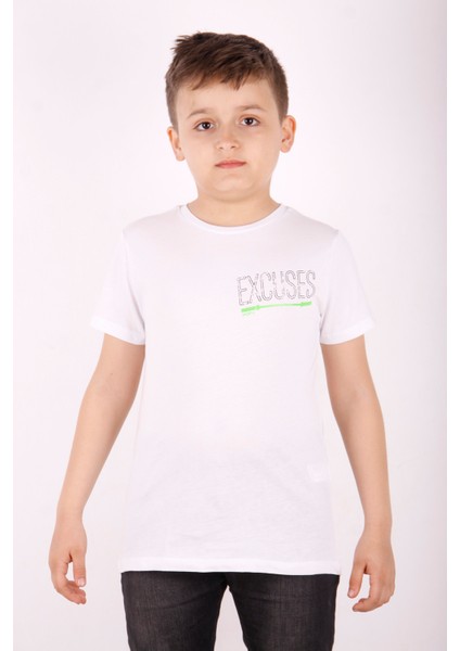 Erkek Çocuk Excuses Baskılı Cepli Tişört