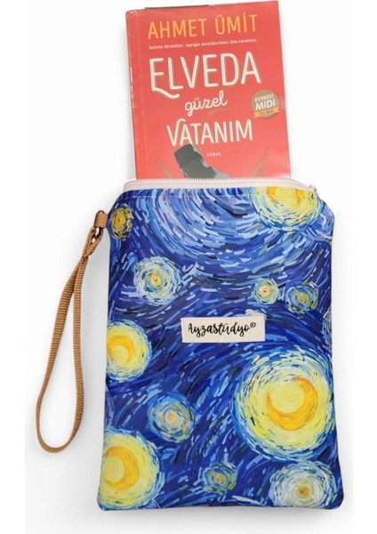 Yıldızlı Gece Van Gogh Desenli Portföy Makyaj Çantası - Kalemlik - Çok Amaçlı Çanta (23X16 Cm) fırsatları