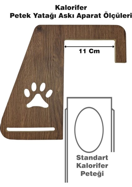 Kalorifer Kedi Yatağı ve Ahşap Ikili Çelik Taslı Kedi Mama ve Su Kabı 2'li Set