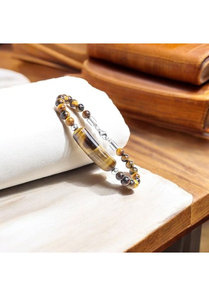 Kaplan Gözü Taşlı Çelik Bileklik modelleri