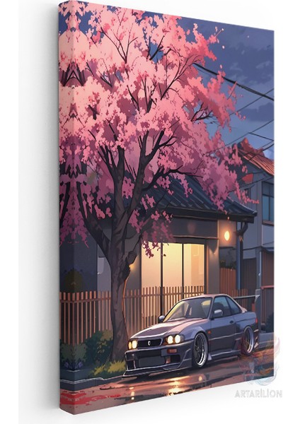Araba ve Sakura Ağacı Kanvas Manzara Tablosu Kanvas Araba Tablosu fırsatları