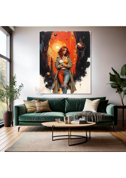 Turuncu Saçlı Kadın Kanvas Tablo Modern Sanat Duvar Tablosu