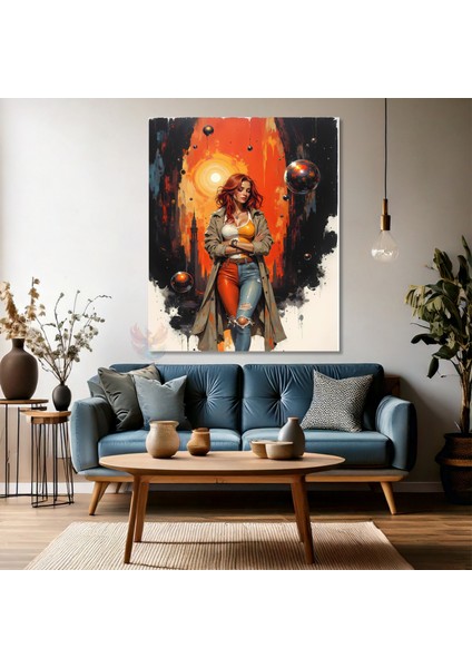 Turuncu Saçlı Kadın Kanvas Tablo Modern Sanat Duvar Tablosu