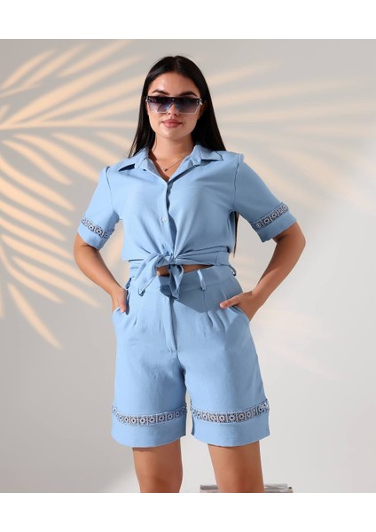 Nakış Detaylı Şortlu Takım