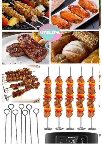 Sağlıklı 5'li paslanmaz çelik 20 cm airfryer şiş teli, dayanıklı ve kullanışlı