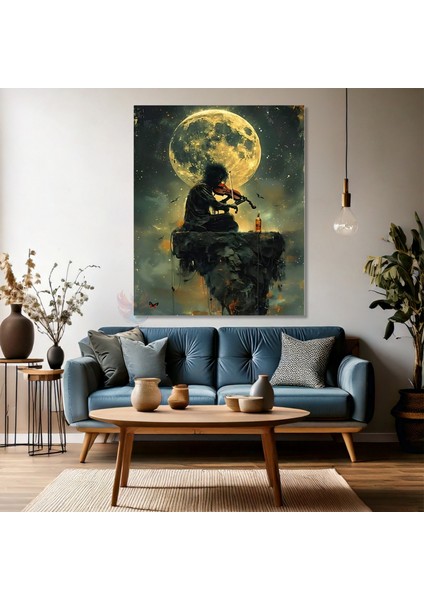 Ay ve Kemancı Kanvas Tablo Moden Salon Tablosu Yeni Ev Hediyesi modelleri
