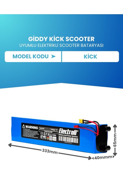 Giddy Kick Scooter Uyumlu Batarya (EKO KAPASİTE) 36v 6000mah Elektrikli Scooter Bataryası fiyatları