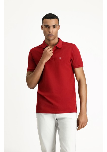 Polo Yaka Slim Fit Dar Kesim Nakışlı Pamuk Tişört fiyatları