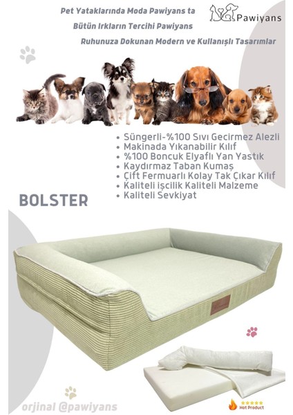 Bolster Üst Kalite Köpek Yatağı Süngerli Kılıflı Sıvı Geçirmez Alezli 2 Fermuarlı