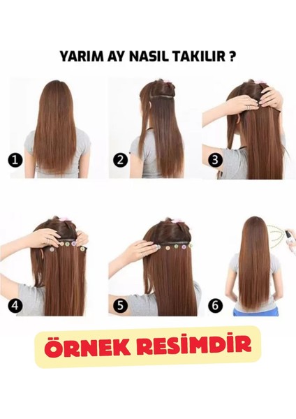 Fiber Sentetik Kabarık Dalgalı Yarım Ay + 2 Yan Çıt Çıt - Kumral Beyaz Platin Röfleli fırsatları