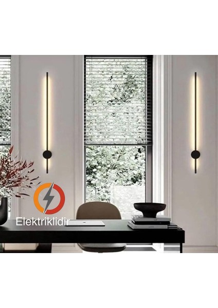 Şık Siyah Led Duvar Aplik 70 cm, Modern Dekorasyon Unsuru, Alüminyum, E14 Duy, 1 adet