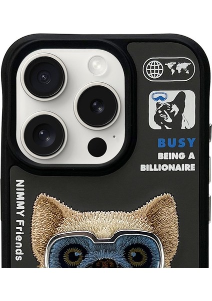 iPhone 15 Pro Uyumlu 3D Gözlük Fermuar Köpek Detaylı Nakış İşlemeli Kabartmalı Cool Cute Kılıf modelleri
