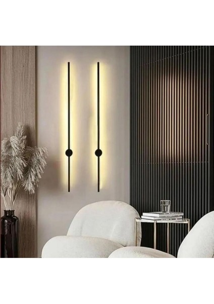 Şık Siyah Pilli LED Duvar Aplikası, Açık-Kapalı Düğmeli, 70 cm, Alüminyum, E27 Duy modelleri