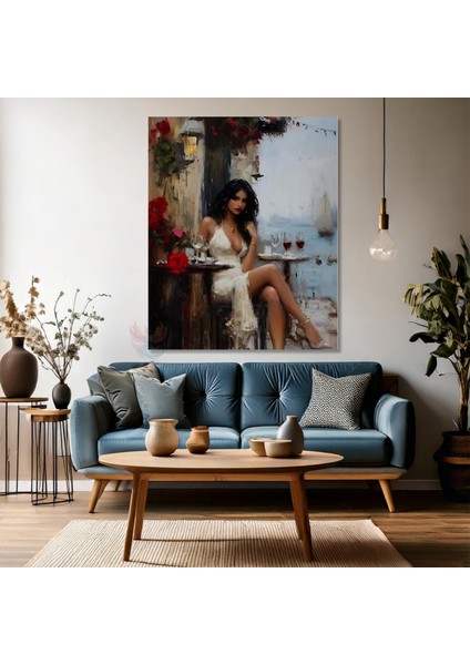 Yağlı Boya Görünümlü Beyaz Elbiseli Kadın Kanvas Tablo Salon Oturma Odası Tablosu modelleri