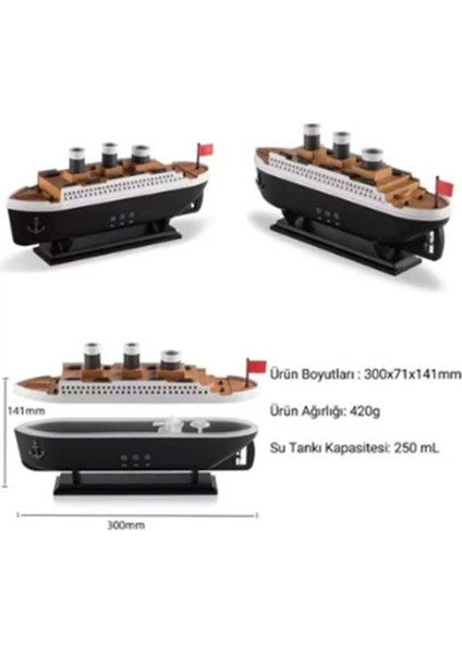 Titanic Gemi Hava Nemlendirici Fonksiyonlu Buhar Makinesi Kumandalı