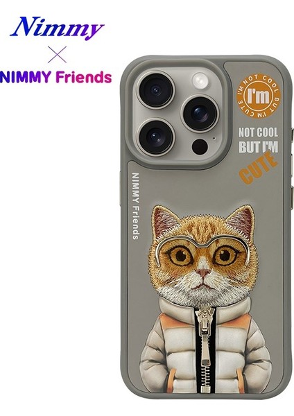 iPhone 15 Pro Uyumlu 3D Gözlük Fermuar Hipster Kedi Nakış İşlemeli Kabartmalı Cool Cute Kılıf