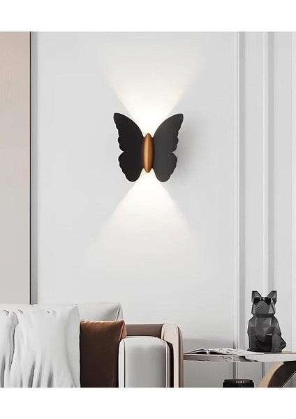 Modern siyah LED duvar aplikası, akrilik materyal ve E27 duyuyla şık aydınlatma