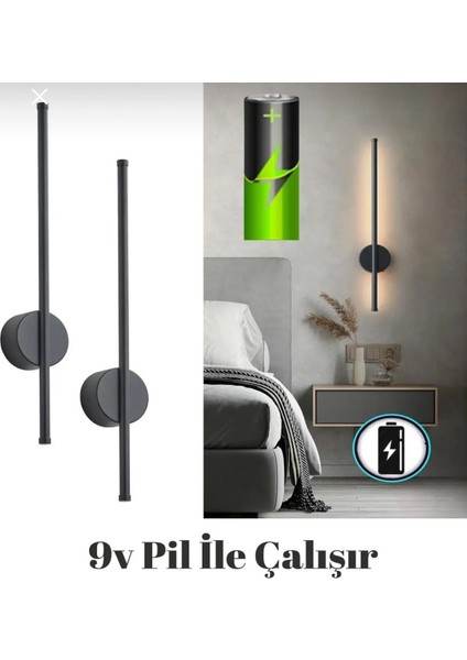Siyah 70cm Tak Çalıştır Duvar Aplikası, 3000K Günışığı, Pil Dahil, Metal, G9 Duy