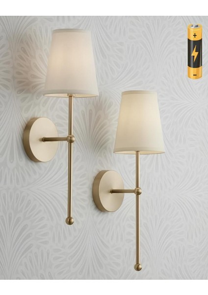 Şık Eskitme Gold Sarı Krem Ledli Pilli Aplik, Tak ve Çalıştır, Gün Işığı, Metal, GU10, Bej