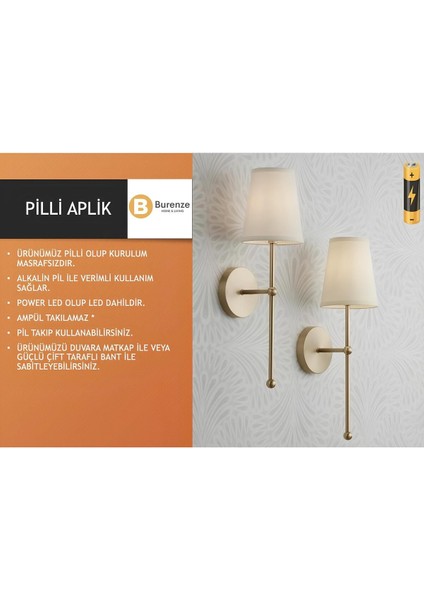 Şık Eskitme Gold Sarı Krem Ledli Pilli Aplik, Tak ve Çalıştır, Gün Işığı, Metal, GU10, Bej fiyatları