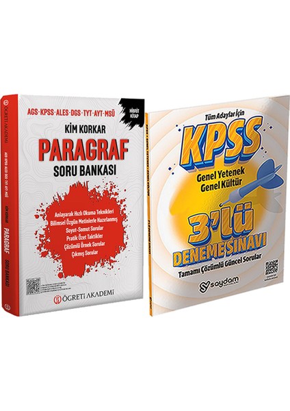 2026 Kim Korkar Paragraf Soru Bankası Ags Kpss Ales Dgs Tyt Ayt Msü + 3 Deneme Hediye