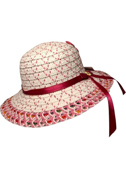 2-6 Yaş Kız Çocuk Pembe Renk Fiyonk ve Çiçek Figürlü Merserize Yazlık Şapka fırsatları