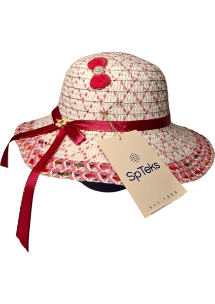 2-6 Yaş Kız Çocuk Pembe Renk Fiyonk ve Çiçek Figürlü Merserize Yazlık Şapka indirimleri