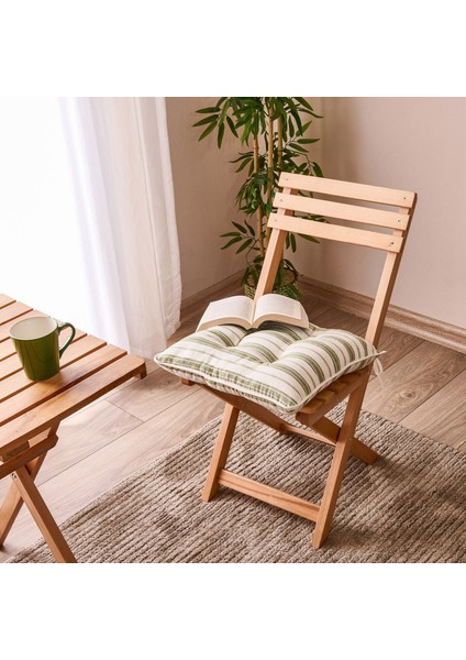 Soft Belinde Sandalye Minderi - Ekru / Yeşil - 43x43 cm