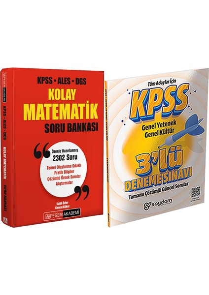 2026 Kpss-Ales-Dgs Kolay Matematik Soru Bankası + 3 Deneme Hediye
