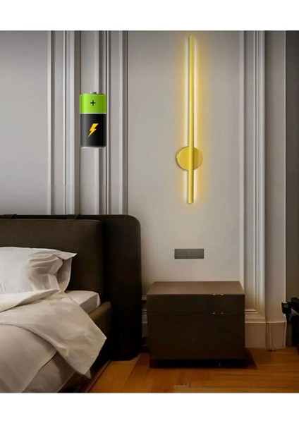 Şık Altın Led Duvar Aplik 70 Cm, Modern Dekor Işığı, Alüminyum, E27, Sarı