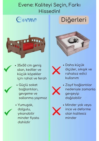 Büyük Kedi Yatağı Dekoratif Ahşap Dayanıklı Ceviz Renk Beşik Karyola Model