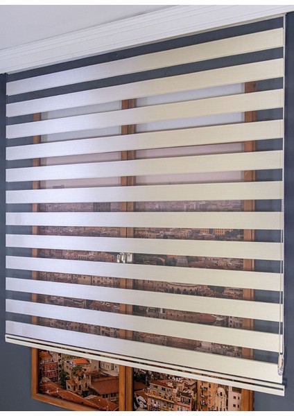 Krem Bambu Zebra Perde