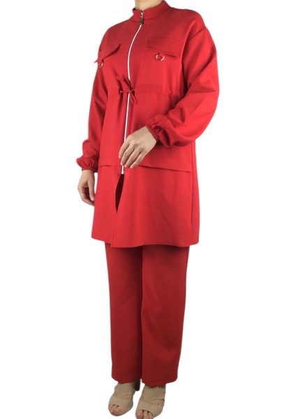 Kadın Tunik Önü Fermuarlı Ipli Kolu Lastikli Pantolon Beli Lastikli Takım fiyatları