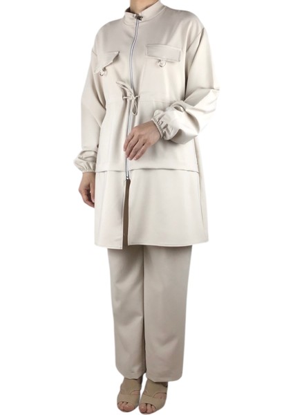 Kadın Tunik Önü Fermuarlı Ipli Kolu Lastikli Pantolon Beli Lastikli Takım fiyatları