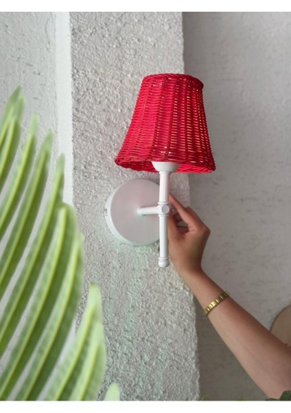 Kırmızı Rattan Kablosuz Pilli Duvar Aydınlatması Aplik - Alt Beyaz fiyatları