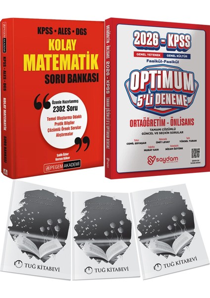 2026 Kpss-Ales-Dgs Kolay Matematik Soru Bankası - Optimum 5 Deneme + Hediye