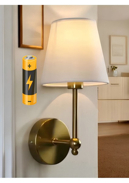 Modern Aplik Pilli Duvar Aplik Power Ledli Tak Kullan Kablosuz Pilli Duvar Aplik Eskitme Gold Sarı
