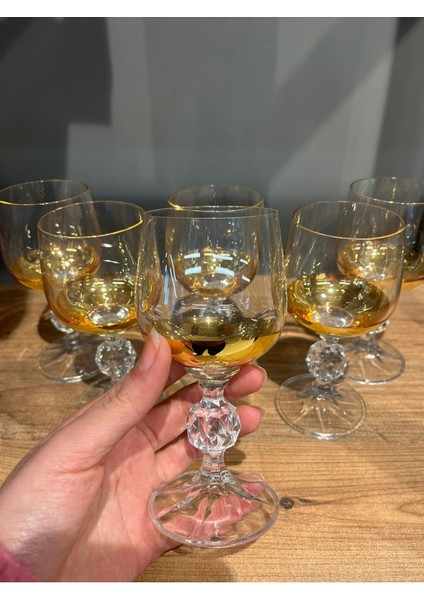 Pandoranın Kutusu Bohemia Sterna 6 Lı 150 cc Kristal Kahve Yanı Su Bardağı Dip Altın