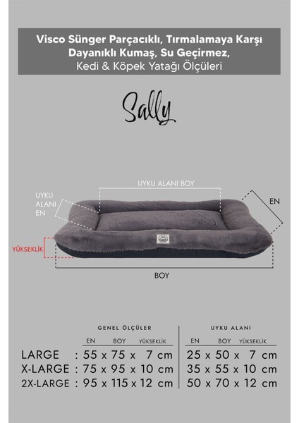 Sally, %100 Su Geçirmez Alezli, Çift Taraflı, Dört Mevsim Kullanılabilen Kedi ve Köpek Yatağı