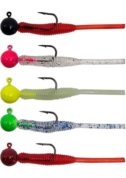 Hook Worm Jighead+Lrf Silikonu 2gr+4.5cm 5 Adet Head Pink+Silver Glitter