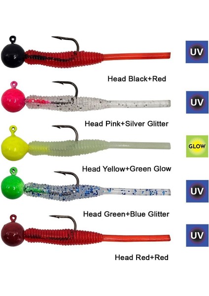 Hook Worm Jighead+Lrf Silikonu 2gr+4.5cm 5 Adet Head Pink+Silver Glitter