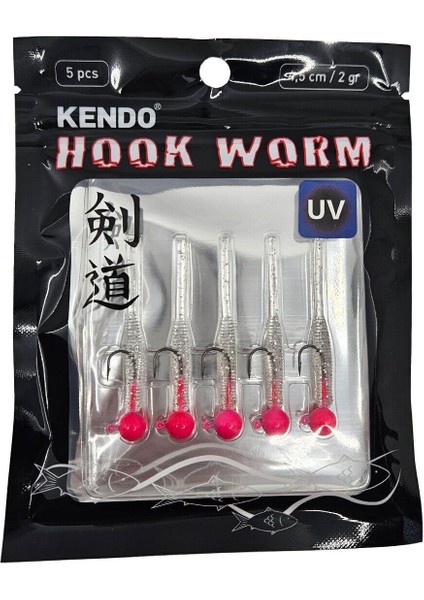 Hook Worm Jighead+Lrf Silikonu 2gr+4.5cm 5 Adet Head Pink+Silver Glitter