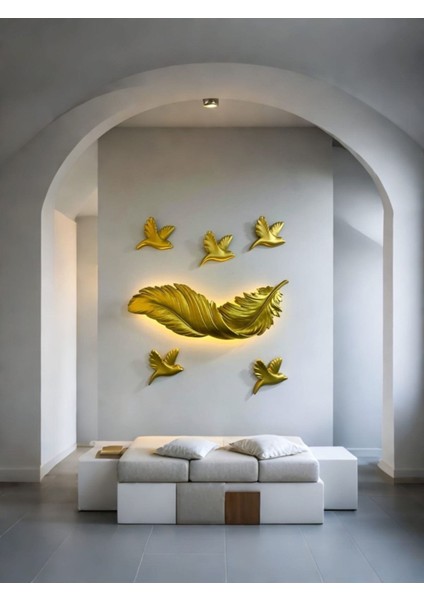 Kuşlu Gold Tüy Aplik