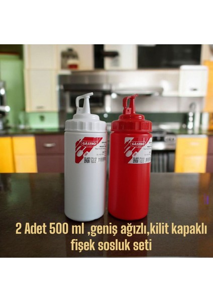 2 Adet 500ml Geniş Ağzı Kilitli Şişe, Sosluk, Ketçap ve Mayonezlik, Plastik, 1 Yıl Garanti