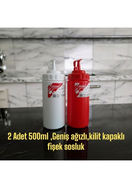 2 Adet 500ml Geniş Ağzı Kilitli Şişe, Sosluk, Ketçap ve Mayonezlik, Plastik, 1 Yıl Garanti